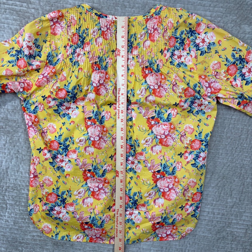 J.Crew Liberty Fabric Floral Pintuck Blouse Yellow Pink Cotton Size 8 - Picture 7 of 11